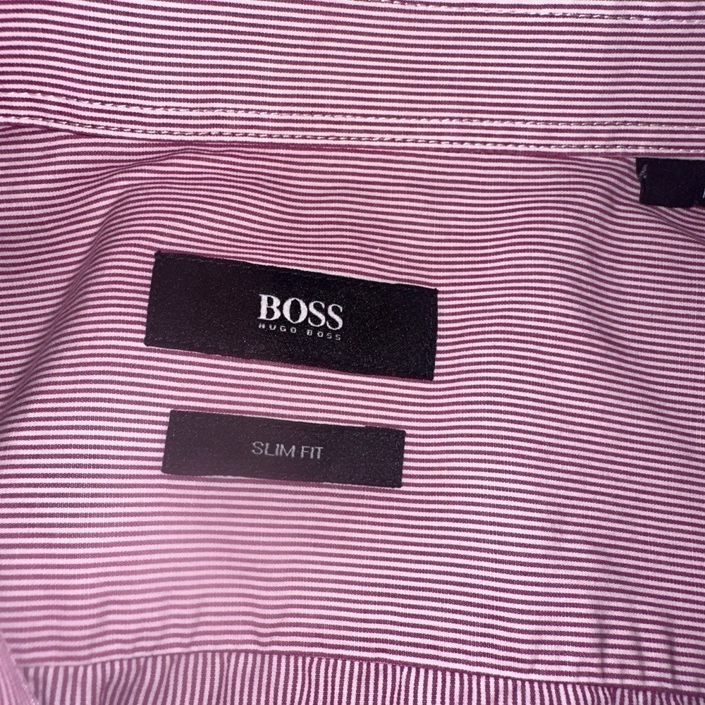 Men’s used Hugo Boss size XL slim fit red striped dress button front shirt - Picture 4 of 4